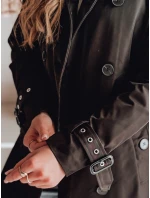 Dámský dlouhý kabát s páskem SLIMFOTA černý FashionStreet NY0747