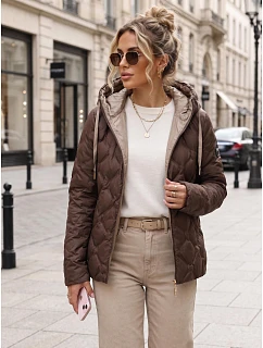 Dámská prošívaná přechodová bunda s kapucí, hnědá, FashionStreet TY5883