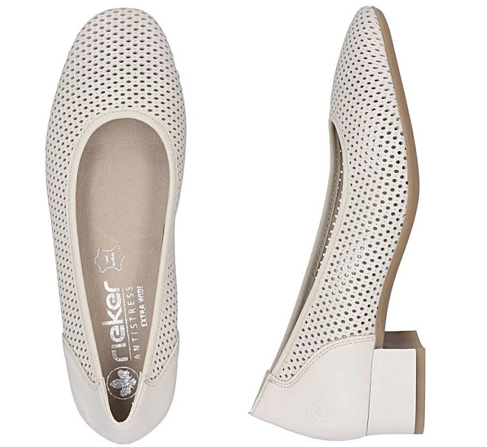 Dámské kožené béžové ažurové lodičky model 22097210 - Rieker Dámské kožené béžové ažurové lodičky model 22097210 - Rieker