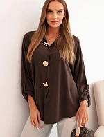 Dámská košile s viskózou a ozdobnými knoflíky a límečkem hnědá