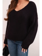 Dámský svetr s příměsí vlny s výstřihem do V švestkový Dámský svetr s příměsí vlny s výstřihem do V švestkový