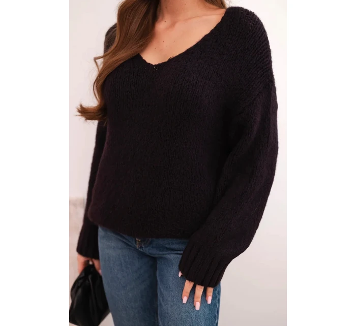 Dámský svetr s příměsí vlny s výstřihem do V švestkový Dámský svetr s příměsí vlny s výstřihem do V švestkový