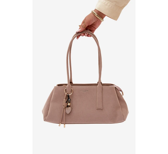 Eko semišová kabelka s přívěskem Béžová Nelina