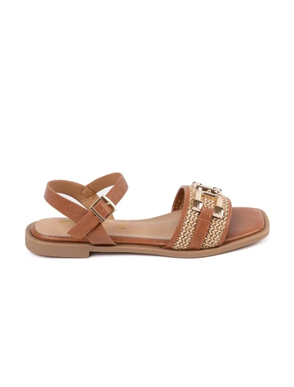 Zajímavé hnědé sandály dámské na plochém podpatku Zajímavé hnědé sandály dámské na plochém podpatku