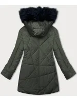 Dámská zimní bunda v barvě khaki s kožešinovou podšívkou (V715)