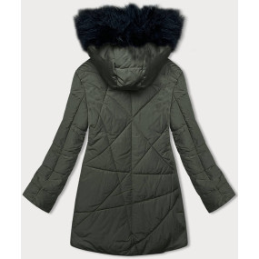 Dámská zimní bunda v khaki barvě s kožešinou (V715)