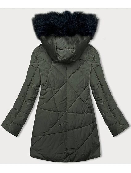 Dámská zimní bunda v khaki barvě s kožešinou model 21246615 - MELYA MELODY Dámská zimní bunda v khaki barvě s kožešinou model 21246615 - MELYA MELODY