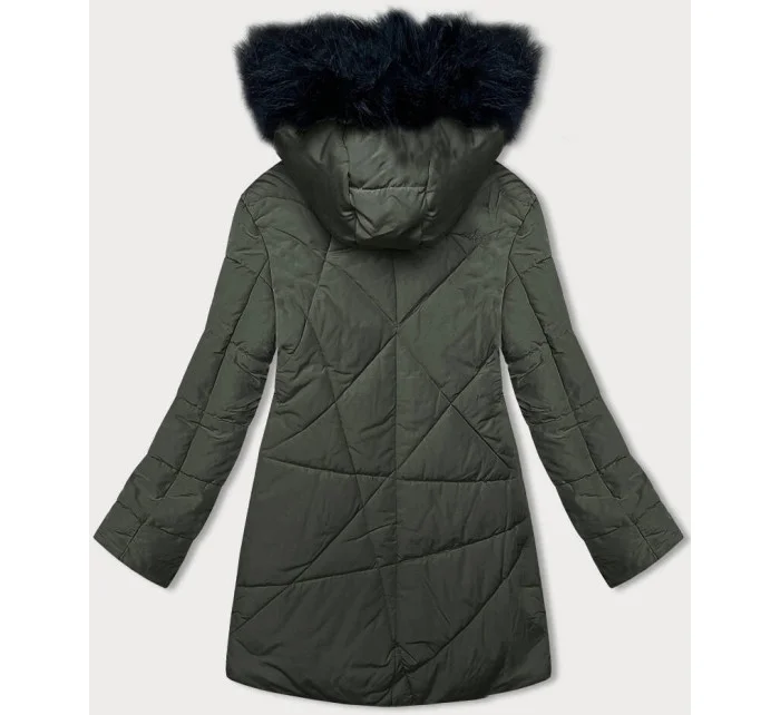 Dámská zimní bunda v barvě khaki s kožešinovou podšívkou (V715)