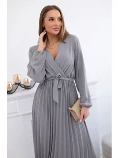 Šaty se svázaným plisovaným lemem šedý