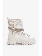 Dámské bílé zimní boty s ozdobným šněrováním Rilana Dámské bílé zimní boty s ozdobným šněrováním Rilana