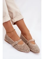 Dámské baleríny s krajkovým vzorem s kamínky a s páskem Bežowe Wilvessa