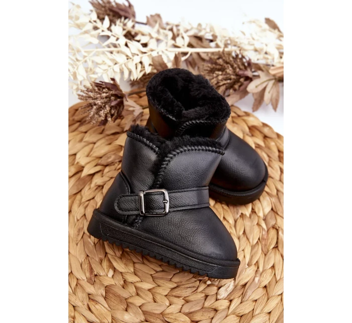 Dětské eko kožené sněhule s páskem, černá Orinor Dětské eko kožené sněhule s páskem, černá Orinor