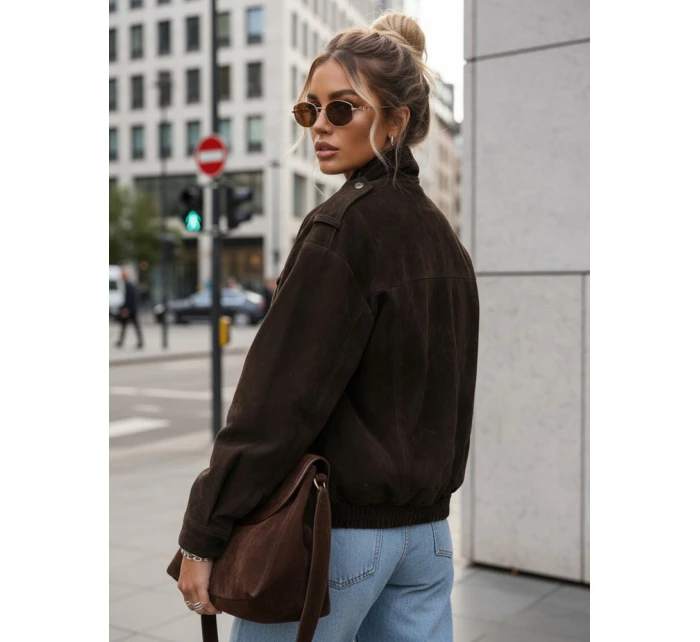 FashionStreet dámská semišová bunda bomber v čokoládové barvě TY5577