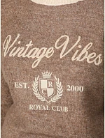 Dámský svetr s potiskem Vintage Vibes v barvě fango od FashionStreet MY2631 Dámský svetr s potiskem Vintage Vibes v barvě fango od FashionStreet MY2631