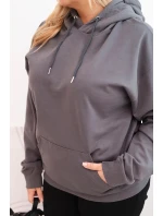 Dámská mikina s kapucí a klokaní kapsou Plus Size z bavlny grafitová