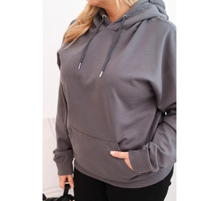 Dámská mikina s kapucí a klokaní kapsou Plus Size z bavlny grafitová