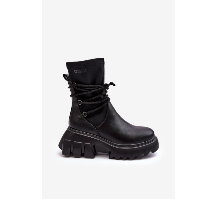 Boty Na Masivní Platformě S Tkaničkou Černé Big Star MM274590 Boty Na Masivní Platformě S Tkaničkou Černé Big Star MM274590