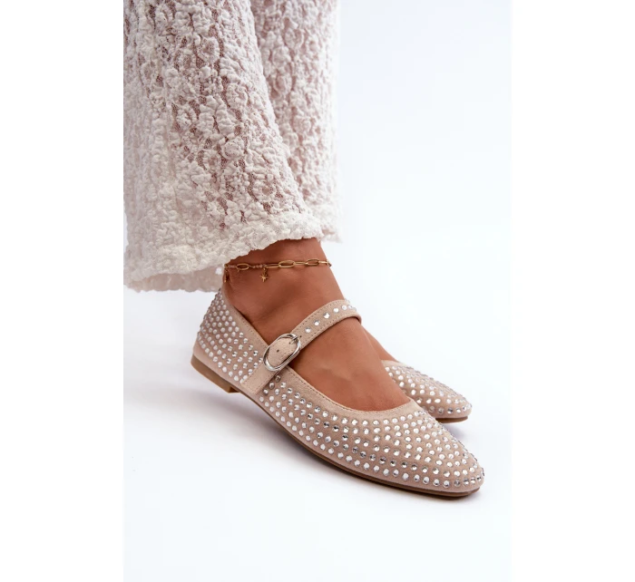 Eko Zamszové Baletky Ozdobené Béžové model 21666791 - Boto Eko Zamszové Baletky Ozdobené Béžové model 21666791 - Boto