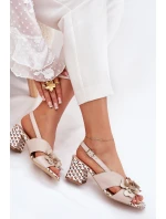 Kožené Dámské Sandály Na Podpatku S Béžové model 21702884 - Laura Messi