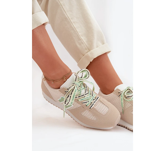 Dámské Tenisky Béžové s Ozdobným Šněrováním model 22039794 - Boto
