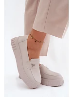 Kožené dámské polobotky na platformě s nazouváním Vinceza 93218 Béžové