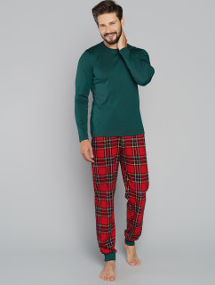 Pánské pyžamo Narwik, dlouhý rukáv, dlouhé nohavice - zelená/potisk