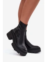Dámské kotníkové boty na masivním podpatku s platformou Elvianne – černé, eko kůže Dámské kotníkové boty na masivním podpatku s platformou Elvianne – černé, eko kůže