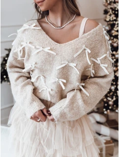 Dámský svetr s mašlemi tmavě béžový Dstreet model 21982135 - FashionStreet