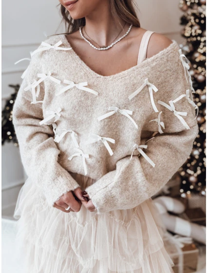 Dámský svetr s mašlemi tmavě béžový Dstreet model 21982135 - FashionStreet