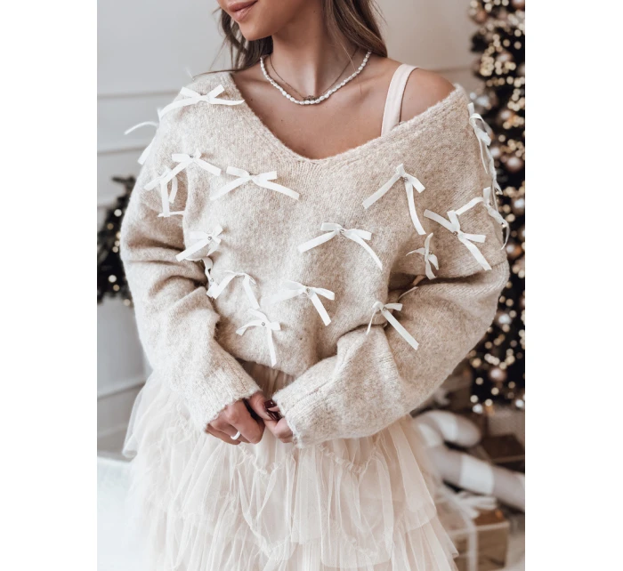 Dámský svetr s mašlemi tmavě béžový Dstreet model 21982135 - FashionStreet