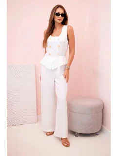 Dámská kombinéza bez rukávů s širokými nohavicemi a ozdobnými knoflíky ecru