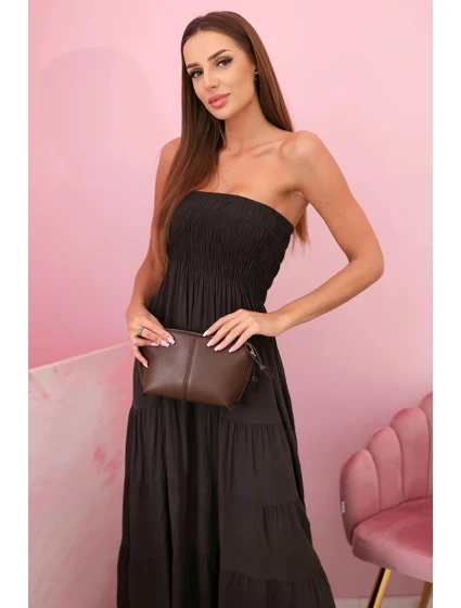 Dámské viskózové šaty s elastickým topem hnědý