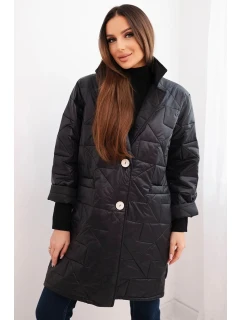 Dámská bunda Plus Size prošívaná s ozdobnými knoflíky a límcem černá