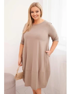 Dámská bavlněná šaty Plus Size s ohrnovacími rukávy a kapsami fango