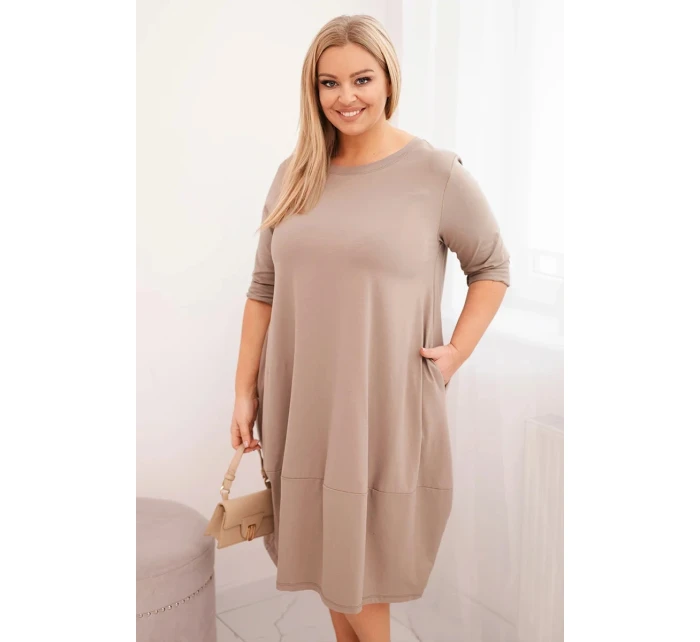 Dámská bavlněná šaty Plus Size s ohrnovacími rukávy a kapsami fango