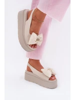 Dámské Kožené Sandály Na Platformě S Mašlí model 21701869 Béžové - CheBello