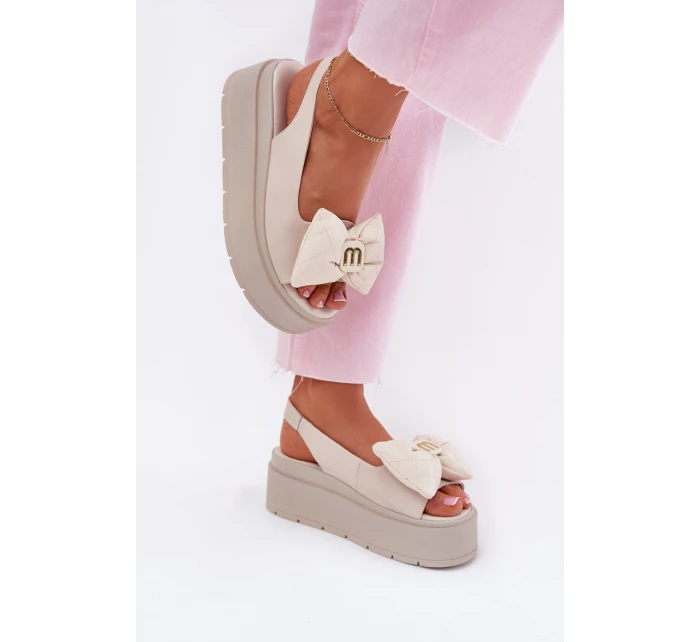 Dámské Kožené Sandály Na Platformě S Mašlí model 21701869 Béžové - CheBello