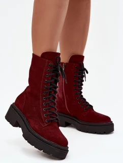 Dámské workery z pravé kůže s  bordó model 21712894 - Zazoo