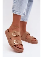 Eko kožené dámské pantofle s pásky tmavě béžové Rosinessa Eko kožené dámské pantofle s pásky tmavě béžové Rosinessa