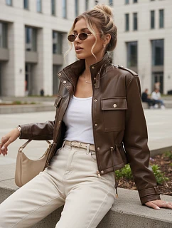 Dámská krátká bunda z ekokůže FashionStreet TY5666