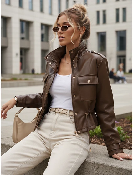 Kurtka damska z brązowa model 22084548 - FashionStreet Kurtka damska z brązowa model 22084548 - FashionStreet