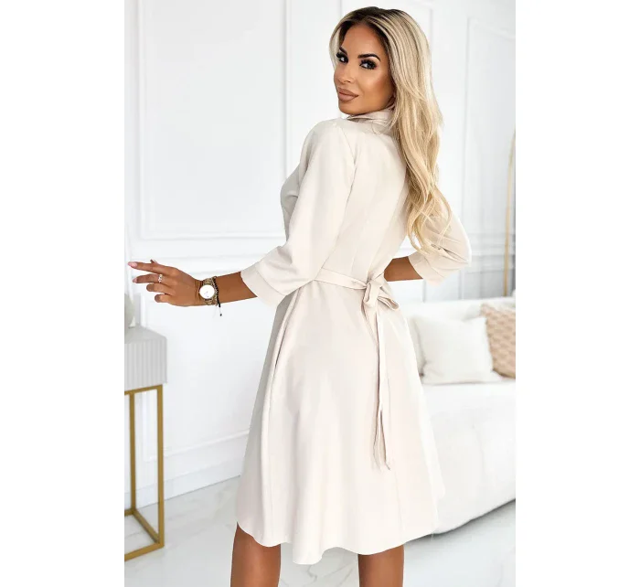 Béžové dámské rozšířené košilové šaty s páskem model 20215337 - numoco