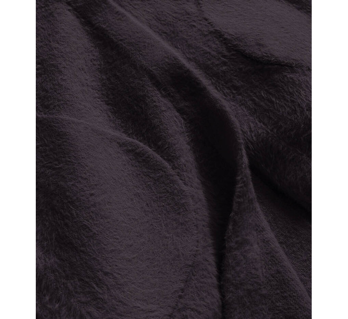 Dlouhý vlněný přehoz přes oblečení typu alpaka v lilkové barvě s kapucí (908)