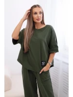 Bavlněný komplet halenka + kalhoty světlá khaki