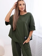 Bavlněný komplet halenka + kalhoty světlá khaki