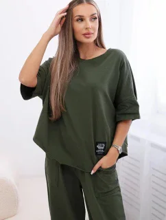 Bavlněný komplet halenka + kalhoty světlá khaki