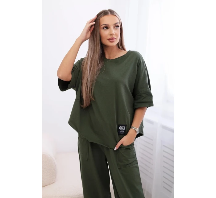 Bavlněný komplet halenka + kalhoty světlá khaki