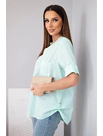 Dámská bavlněná košilová halenka s krátkým rukávem a model 22048813 mátová - K-Fashion