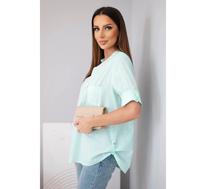Dámská bavlněná košilová halenka s krátkým rukávem a model 22048813 mátová - K-Fashion