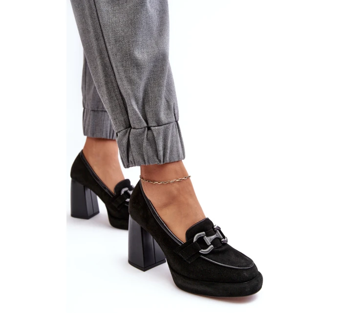 Kožené lodičky na masivním sloupku model 21638437 černé - Laura Messi